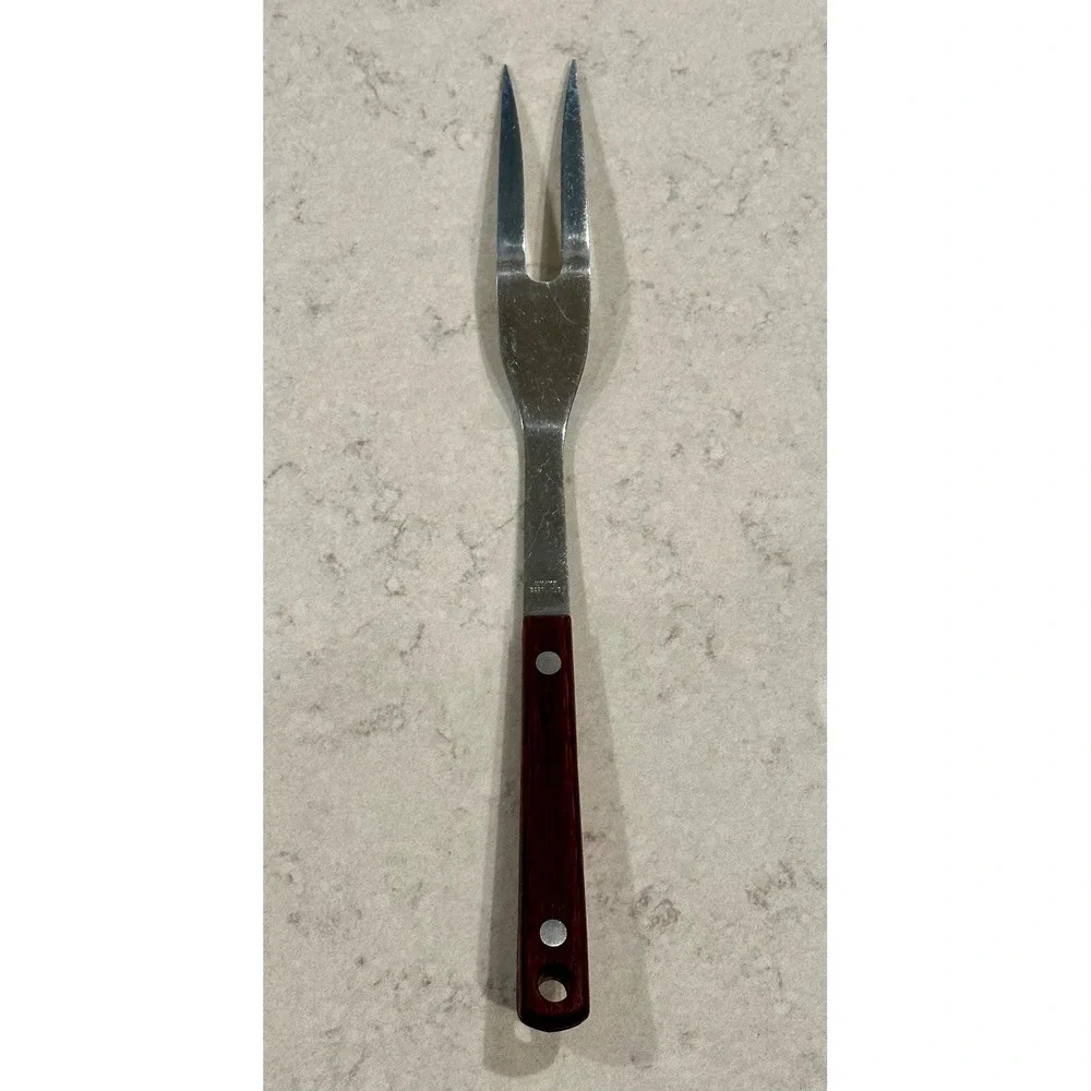 Vintage Carving Fork - Mid Century Wood Handle Meat Fork, Rustic Kitchen Tool